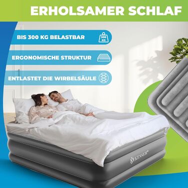 Надувна матрац KESSER® з електричним насосом, 203x152.5x51 см, для дому та кемпінгу, сірий/антрацит