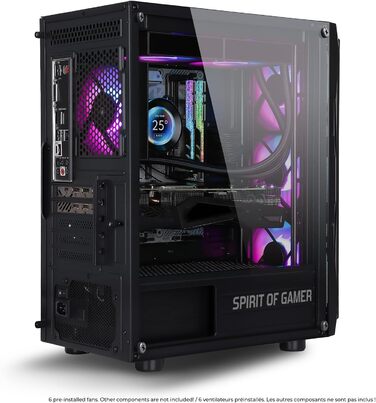 Корпус для ПК Spirit Of Gamer Rogue 7, RGB підсвітка, 6 ARGB вентиляторів 120 мм, сумісний з mATX, середній геймерський корпус із загартованим склом, оптимізований для охолодження