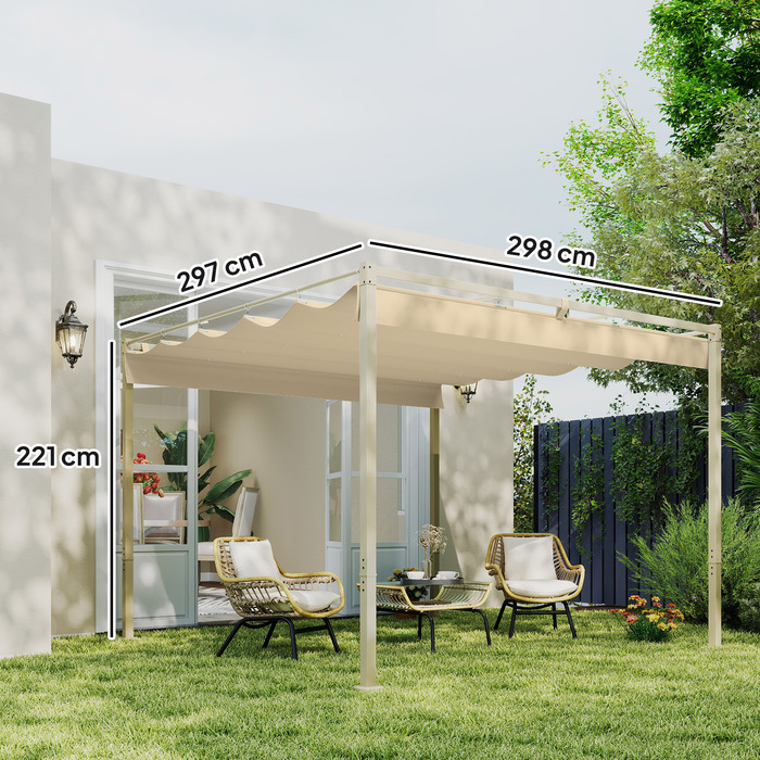 3x3 м Пергола для саду з відкидним дахом, павільйон, навіс для захисту від сонця, UPF30+, кольору хакі