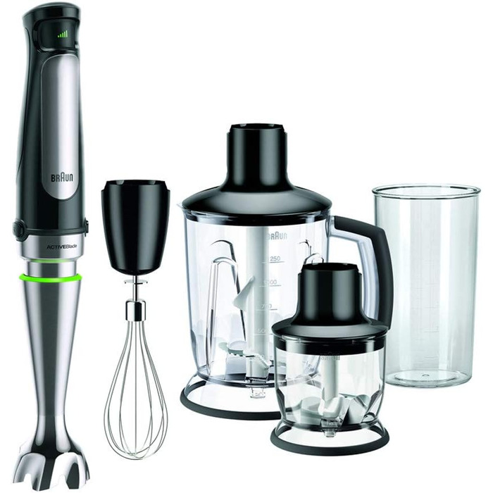 Блендер Braun MultiQuick 7 MQ 7045X, 1000 Вт, чорний + подрібнювач MQS 230 BK, 500 мл, EasyClick Plus, BPA-free, для MultiQuick 7/9