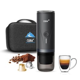 Електрична портативна кавомашина еспресо CERA+ з авто-нагрівом, сумісна з меленою кавою та капсулами NS, з переносною сумкою