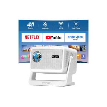 Smart Mini Beamer 4K VISSPL 3000ANSI: Wi-Fi, Bluetooth, Full HD 1080P, Автофокус, Трапецеїдальна корекція, для дому та вулиці (Кремово-білий)