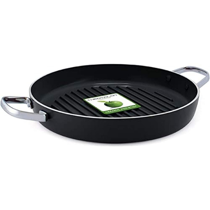 GreenPan Essentials сковорода-гриль (28 см), керамічне антипригарне покриття, без PFAS, для індукційних плит, придатна для миття в посудомийній машині, чорна