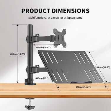 Підставка для монітора Suptek, 2 монітори, для LCD/LED екранів 13-27 дюймів, з кріпленням для ноутбука (MD6432TP004)