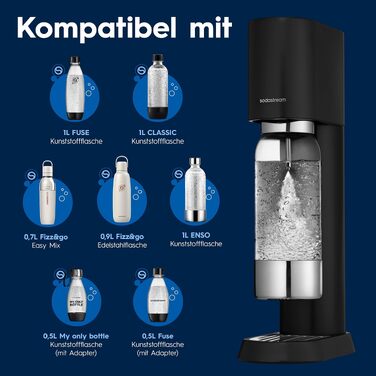 Сифон для газування води SodaStream ENSO з пляшкою 1л та циліндром CO2, чорний