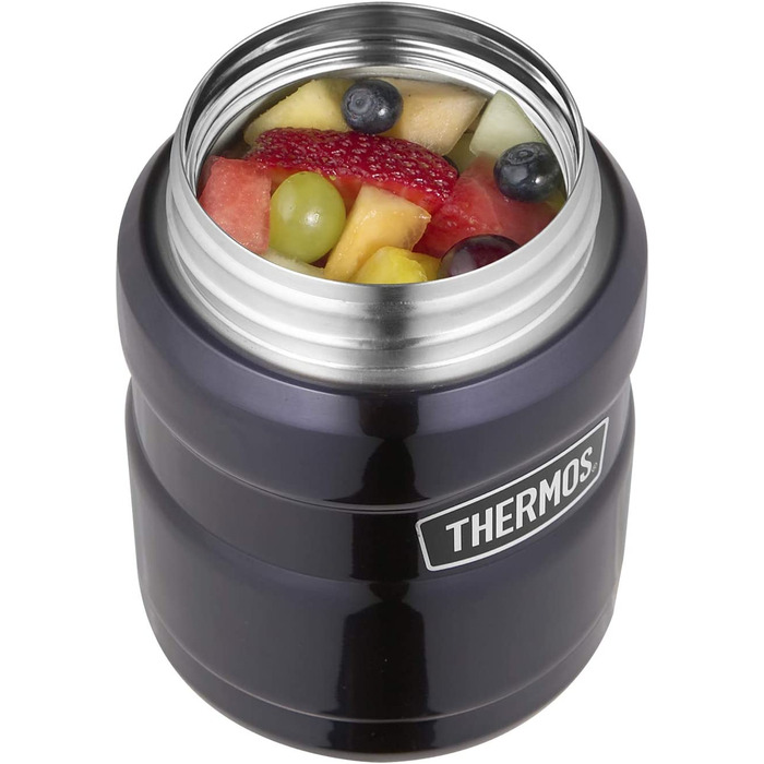 Термос-контейнер для їжі Thermos King 0,45 л з ложкою, темно-синій, з гравіюванням імені