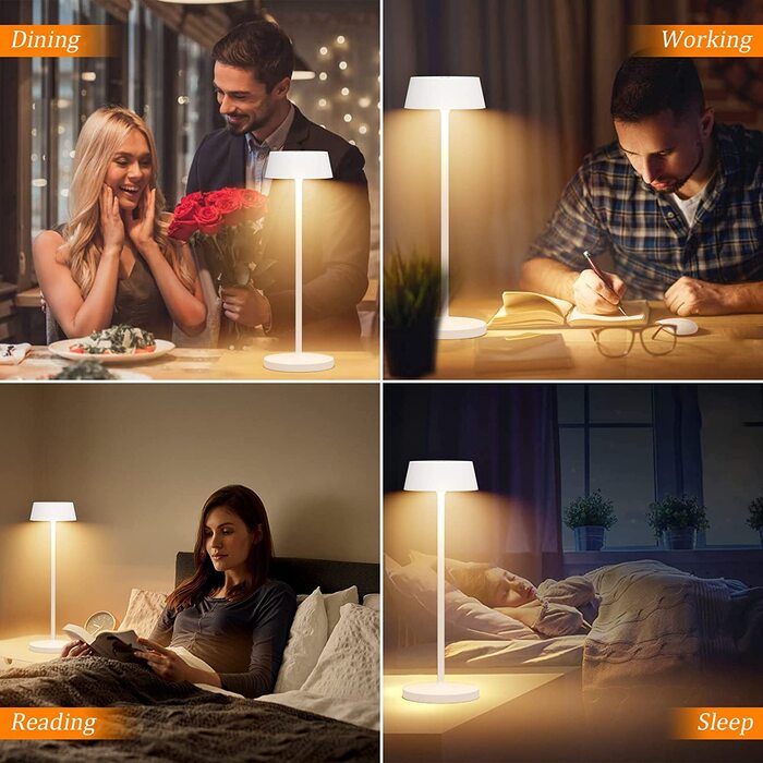 Klighten LED акумуляторна настільна лампа, диммована, сенсорна, алюмінієва, бездротова, IP54 водостійка, для дому та вулиці, 2 шт., біла, 3000K-6000K, USB-C зарядка