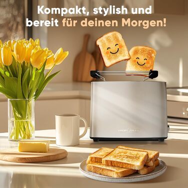 Тостер ProfiCook Edelstahl PC-TA 1279 сріблястий - 2 слоти, для бутербродів, вафель та булочок, з насадкою для булочок, нержавіюча сталь