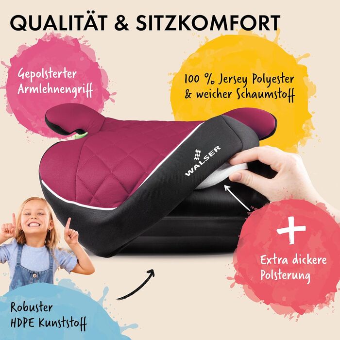 Автобустер WALSER Premium Andy ISOFIX 125-150 см, рожевий – дитячий автокрісло підвищувач ECE R129 (2024)