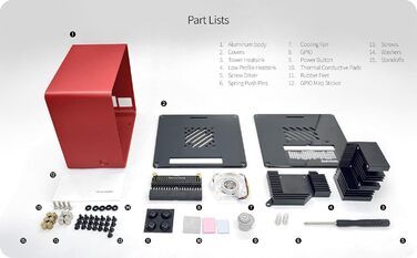Алюмінієвий корпус ElectroCookie Mini Tower для Raspberry Pi 5 з вентилятором і підсвіткою RGB (червоний)