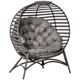 Крісло Outsunny Papasan Садове крісло 2 кошики Подушка Овальне крісло для відпочинку Складний балкон Тераса Пісок Коричневий Сталь 118x75x139см