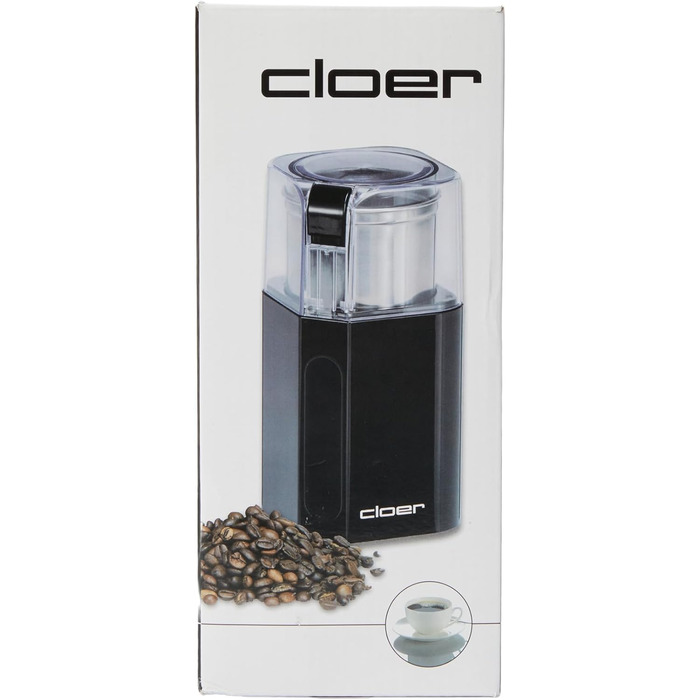 Електрична кавомолка та млинок для спецій Cloer 7580, 200 Вт, для кавових зерен, спецій, горіхів і зернових, знімний контейнер з нержавіючої сталі, чорний