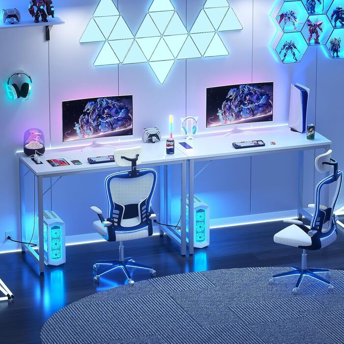 Ігровий стіл iSunirm з LED підсвіткою, розетками та USB портами, білий 80x40x75 см