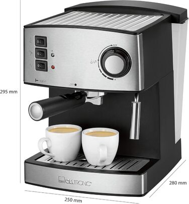 Еспресо-машина Clatronic ES 3643 Klassisch: 15 bar, 1,6 л резервуар, 2 диспетчери з капучинатором | 850 Вт
