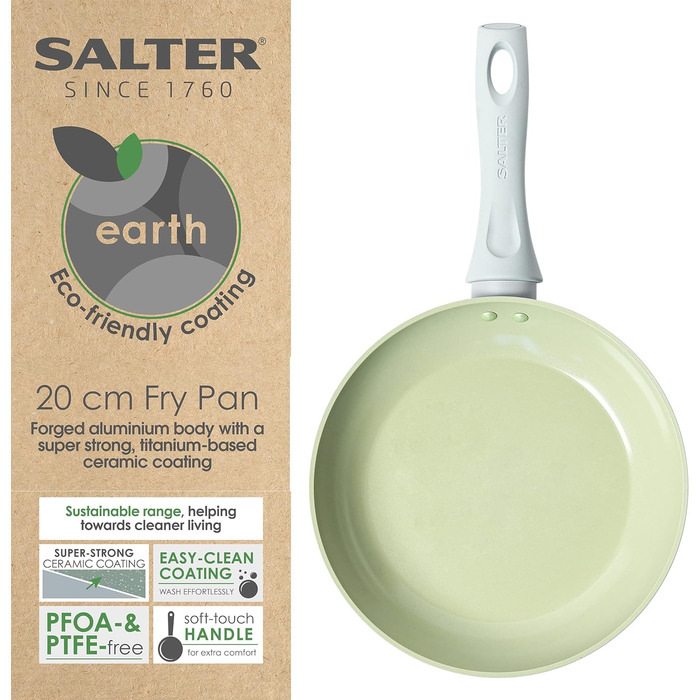 Сковорода Salter Earth 20 см, керамічна антипригарна, індукційна, без PFOA/PFAS/PTFE, легке очищення, бакелітова ручка