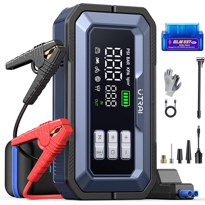 Powerbank-пусковий пристрій UTRAI 7000A з компресором та OBD-сканером. 2000 люмен LED, 160W DC, для бензинових та дизельних авто