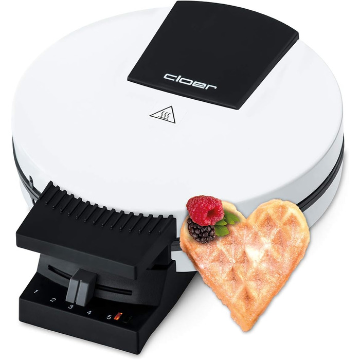 Вафельниця Cloer 1200 Вт для класичних вафель XXL, діаметр 19,5 см, сталева, біла, без сигналу