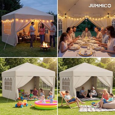 Павільйон садовий JUMMICO 3x3 м бежевий, водонепроникний, з бічними стінками, UV 50+, для кемпінгу, вечірок, подій