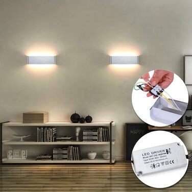 Світильник настінний LED Lightsjoy 16W, сучасний, сріблястий, IP44, тепле біле світло, 30 см, для спальні, коридору, вітальні, сходів