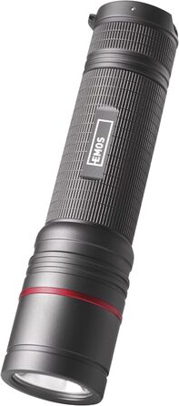 EMOS акумуляторний металевий ліхтарик CREE LED, 3 режими, фокус, водонепроникний, ударостійкий, 1200 люмен, до 280 м, стрічка і чохол, для дому та вулиці, сірий