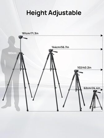 Алюмінієвий штатив Moman TP71T для камери та смартфона, 180 см, максимальне навантаження 5 кг, портативний фотоштатив для подорожей, легкий тринога з головкою