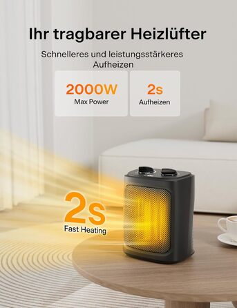 Електрична теплова гармата PELONIS 2000W з термостатом, таймером та захистом від перегріву, 12 годин, чорна