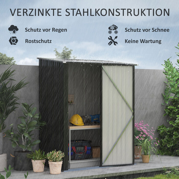 Outsunny Garden Shed 1,34 м² Садова шафа, що закривається, з моноскатним дахом з оцинкованої сталі, 161,5x94,5x196 см, чорний