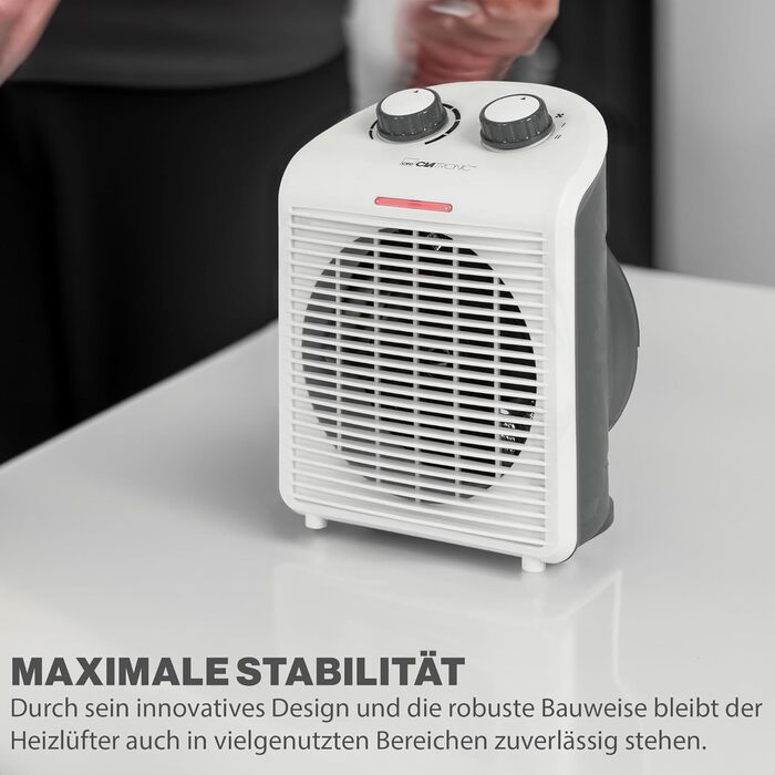 Компактний мобільний тепловентилятор Clatronic HL 3761, 2000 Вт, 1000 Вт, білий, з вентилятором, контролем перегріву та індикатором роботи