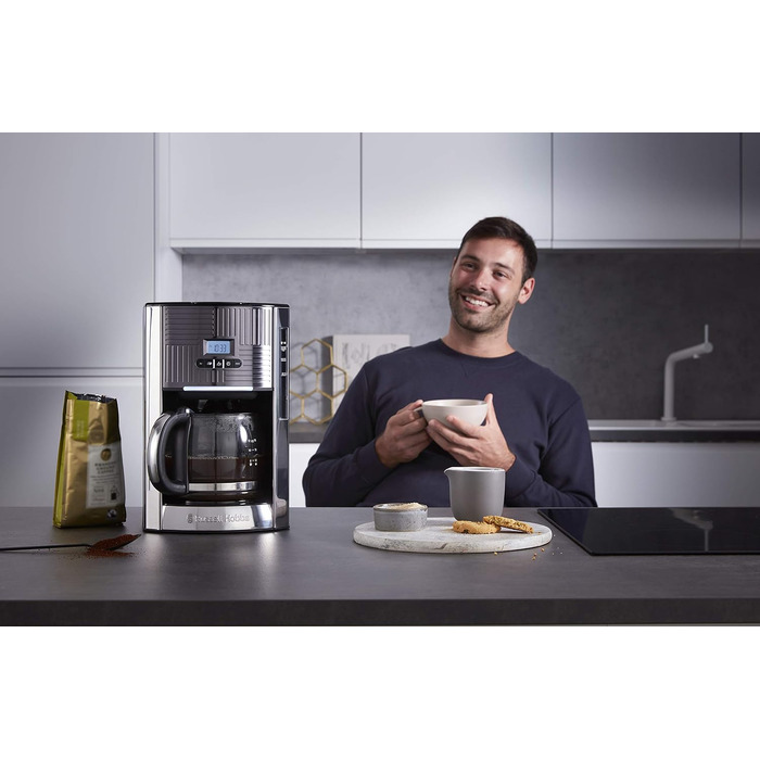 Тостер Russell Hobbs Geo Edelstahl Grau на 2 тости, нержавіюча сталь, сірий - широкі слоти, підставка для булочок, 6 режимів, розморожування, підігрів, 1640 Вт