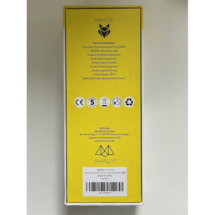 Ліхтарик AMAFOX G10-1000 люмен OSRAM XENON Power-LED, надяскравий, з регулюванням яскравості та зумом, працює на 4x AA батарейках