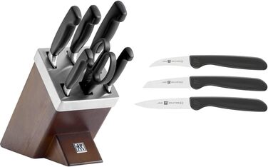Набір ножів ZWILLING 7 предметів з автозаточкою, дерев'яний брусок, ножі та ножиці з нержавіючої сталі/пластикова ручка, набір кухарських та овочевих ножів 3 шт., пластикова ручка, чорний