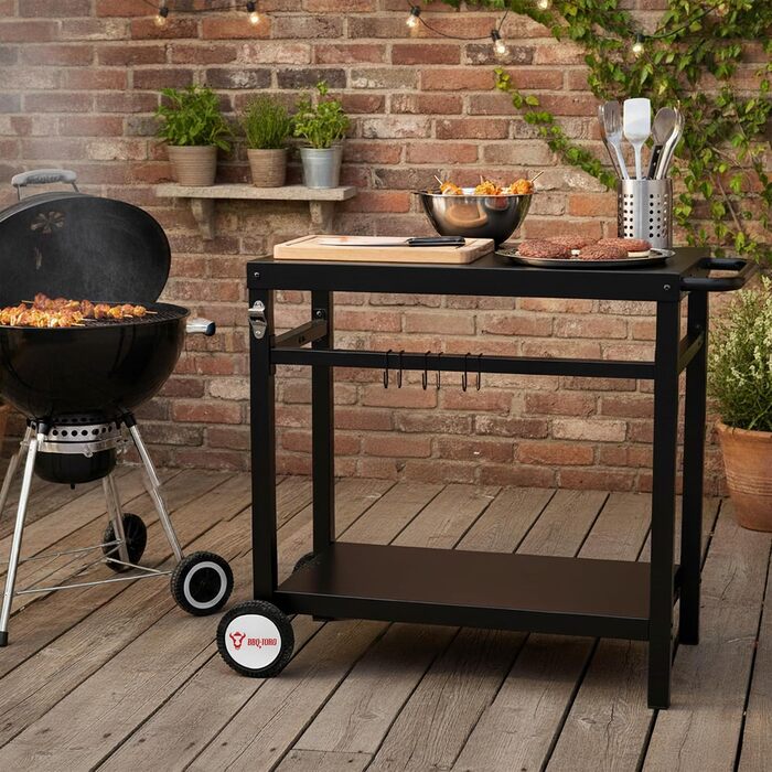 Столик для гриля BBQ-Toro (85x50x81 см), металевий сервірувальний візок для барбекю з великою робочою поверхнею, чорний