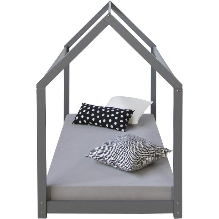 Дитяче ліжко Montessori Homestyle4u 90x200 см, сірий колір, з ламелями, з дерева (сосна)
