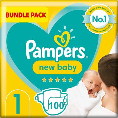 Дитячі підгузки Pampers розмір 1 (2-5 кг), 100 шт (2 упаковки по 50 шт), місячний запас