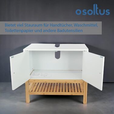 Osoltus дзеркальна шафа для ванної з бамбука, біла, 33x60 см см