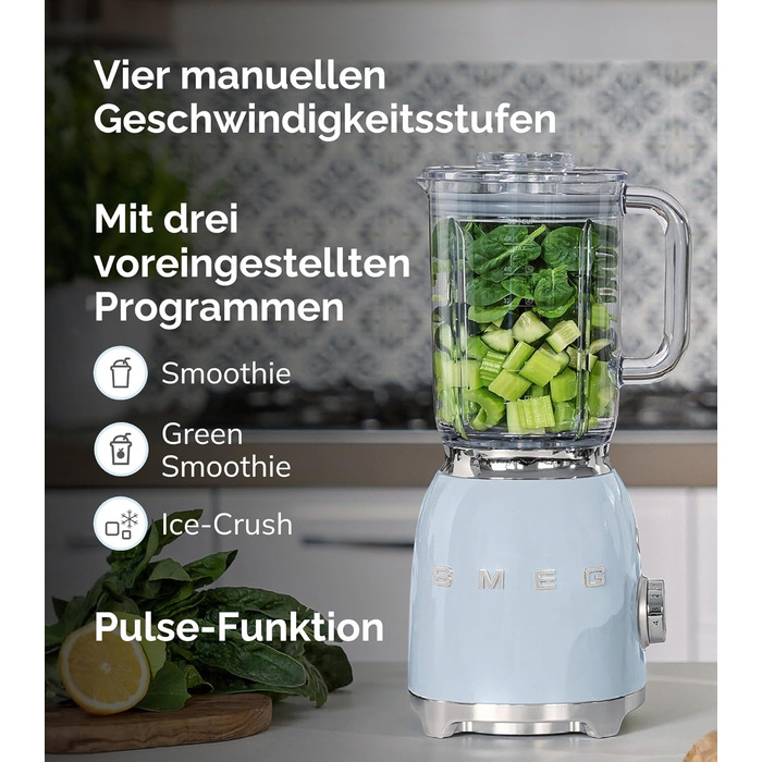 Міксер стаціонарний Smeg BLF03PBEU 1.5 л блакитний 800 Вт, 4 швидкості, автоматичні програми