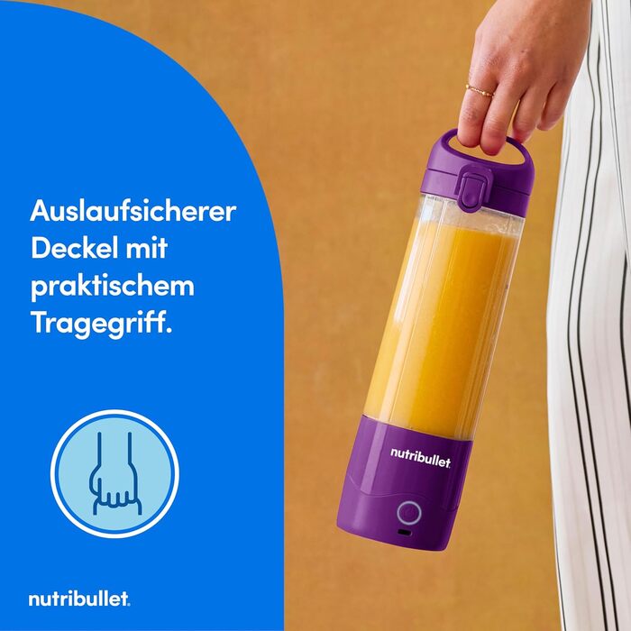 Портативний блендер nutribullet 475 мл, без BPA, USB-C, фіолетовий, багатофункціональний міксер для смузі
