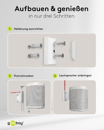 Стійка для колонок Goobay 71 см, біла, для Sonos One/One SL, вантажність 5 кг, з кабельним менеджментом