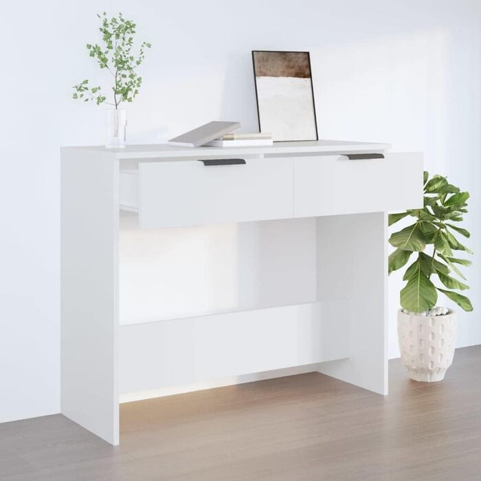 Консольний стіл vidaXL з 2 шухлядами, білий, 90x36x75 см, деревостружковий, для коридору, вітальні, туалетний, приліжковий