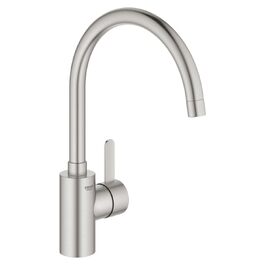 Змішувач кухонний GROHE Eurosmart Cosmopolitan Supersteel, з висувним душем, високий вилив, поворотний на 360°, економія води