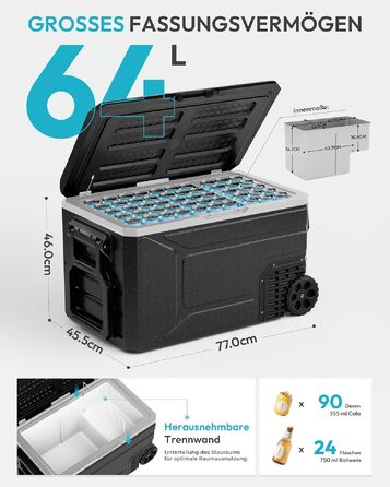 Автомобільний компресорний холодильник EUHOMY 64л з Wi-Fi, -20℃~20℃, 12/24V/220V: для кемпінгу, подорожей, риболовлі