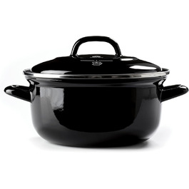 BK Indigo Каструля кругла емальована з кришкою, 24 см, 4,2 л, керамічне антипригарне покриття без PFAS, для індукції, духовки та посудомийної машини, чорна