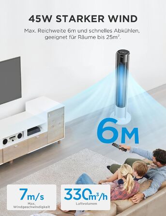 Вентилятор підлоговий Midea FZ10-19BRA з мідним мотором, пульт, таймер 7 год, 3 режими, білий 110 см