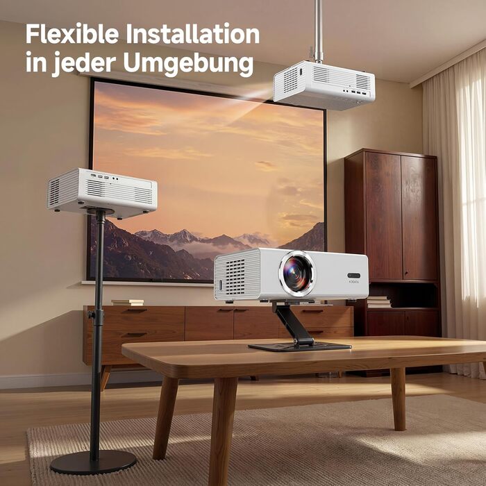 4K Smart проєктор KOGATA з Wi-Fi та Bluetooth, HDR10+, Автофокус, 6D Keystone. Підтримка Netflix, Dolby Audio. Для дому та вулиці, білий.
