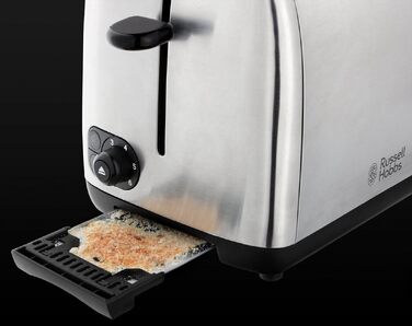 Тостер Russell Hobbs Adventure нержавіюча сталь на 2 тости, широкі слоти, підставка для булочок, 6 режимів, розморожування, підігрів, Lift & Look, 850W