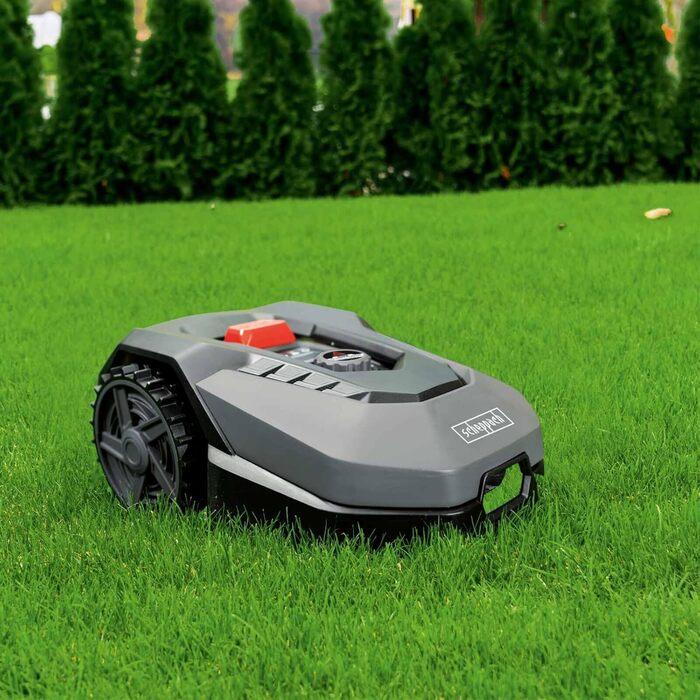 Робот-газонокосарка Scheppach RoboCut XL600 для газонів до 600 м², 18 см, WiFi, регулювання через додаток, сенсор дощу, 35% нахилу, станція, 9 лез, 130 м кабелю, 180 гачків