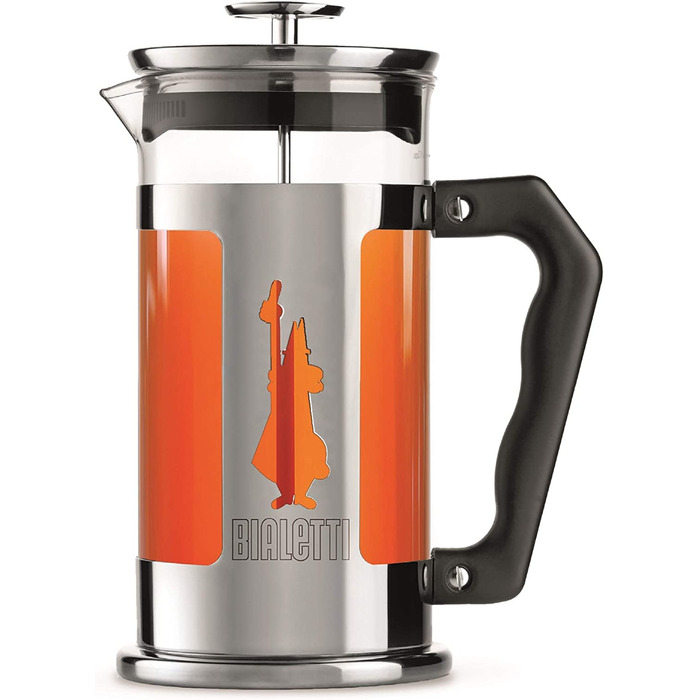 Френч-прес Bialetti Preziosa 1 л, скло та нержавійка, для кави та чаю, 8 чашок, сріблястий, підходить для посудомийки