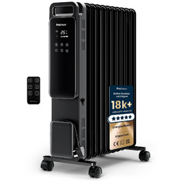 Електричний масляний радіатор Pro Breeze 2500Вт, 11 секцій, смарт-обігрів з термостатом, таймером на 24г та сенсорним дисплеєм, чорний