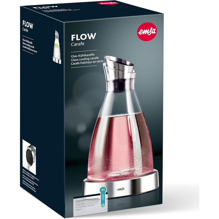 Емса Flow - термоджезва з нержавіючої сталі та скла, 1 л, 14x14x30 см | Зберігає холод до 4 годин | Емса