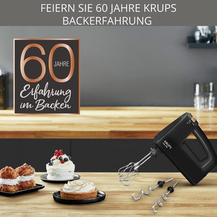 Ручний міксер Krups 3 MIX 7000 Handmixer 60 Jahre Edition, 500 Вт, з вінчиками та гаками для тіста, чорний/мідний